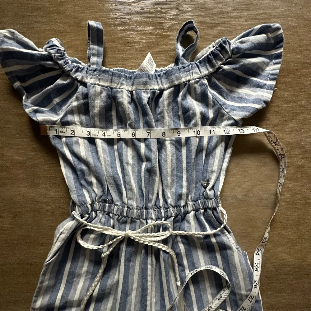 bebe girls m(10-12) Blue and White Striped Jumpsuit